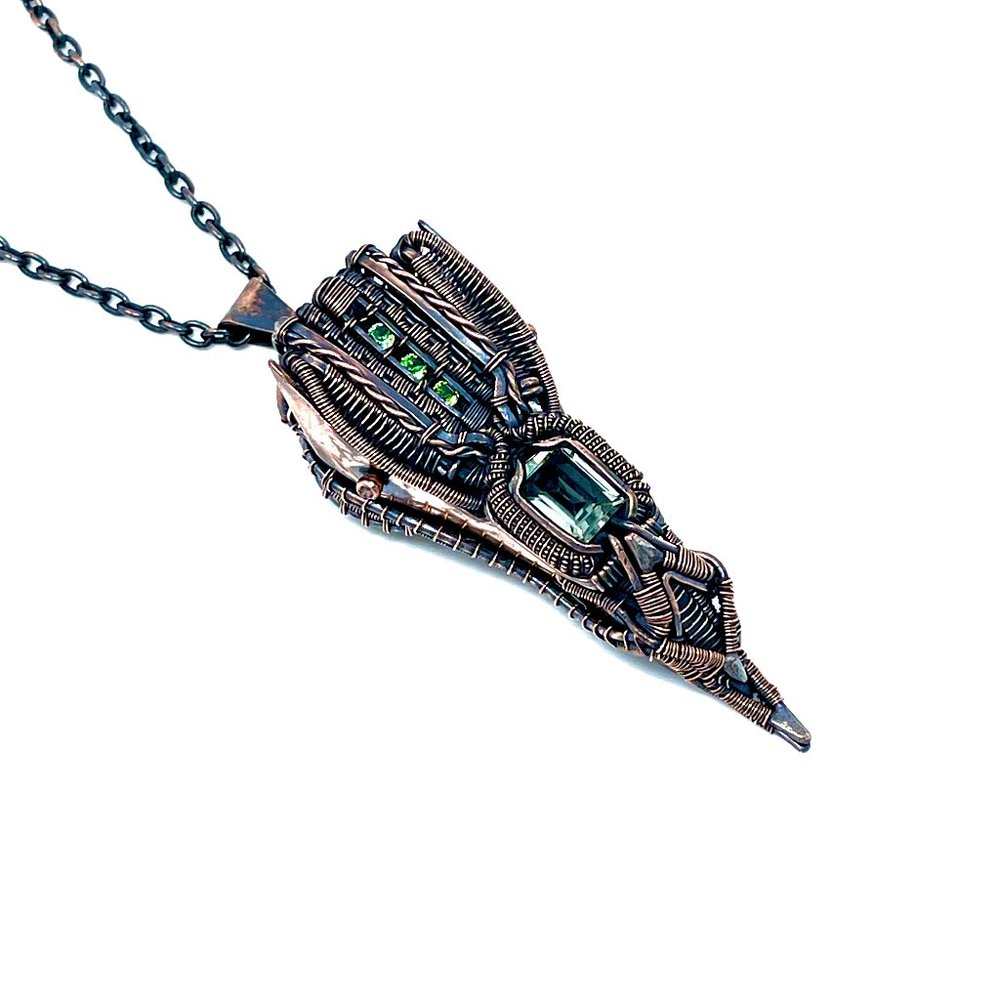 Handmade Copper wire wrapped Starship Spaceship pendant with Natural gemstones
